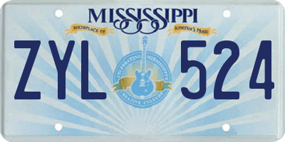 MS license plate ZYL524