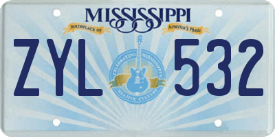 MS license plate ZYL532