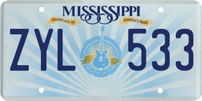 MS license plate ZYL533