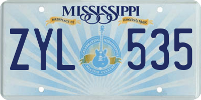 MS license plate ZYL535