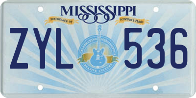 MS license plate ZYL536