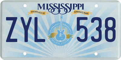 MS license plate ZYL538