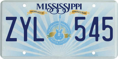 MS license plate ZYL545