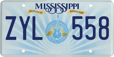 MS license plate ZYL558