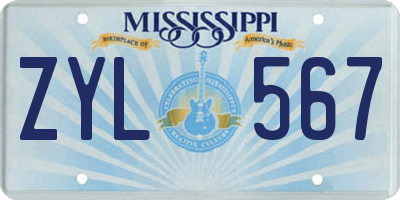 MS license plate ZYL567