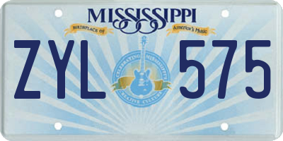 MS license plate ZYL575