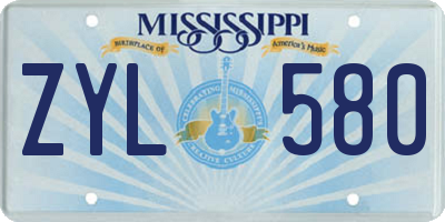 MS license plate ZYL580