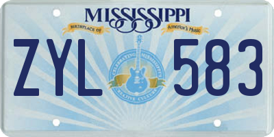 MS license plate ZYL583