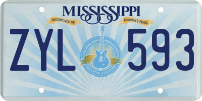 MS license plate ZYL593