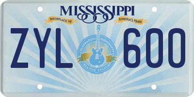 MS license plate ZYL600