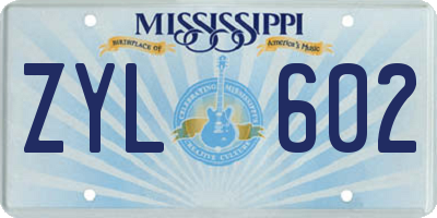 MS license plate ZYL602
