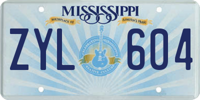 MS license plate ZYL604