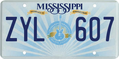 MS license plate ZYL607