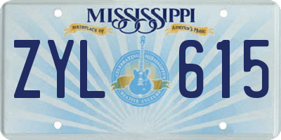 MS license plate ZYL615
