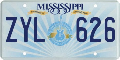 MS license plate ZYL626