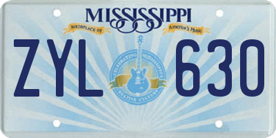 MS license plate ZYL630