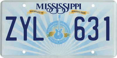 MS license plate ZYL631