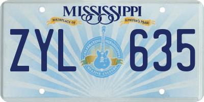 MS license plate ZYL635