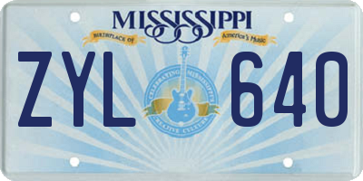 MS license plate ZYL640