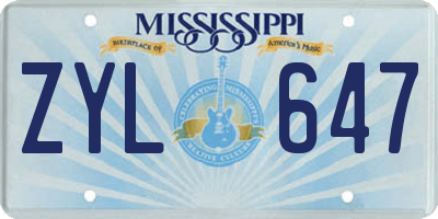 MS license plate ZYL647