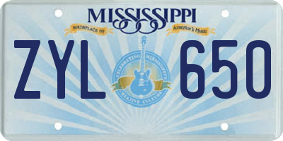 MS license plate ZYL650