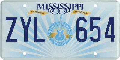 MS license plate ZYL654