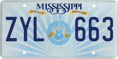 MS license plate ZYL663