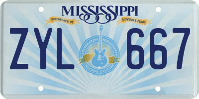 MS license plate ZYL667