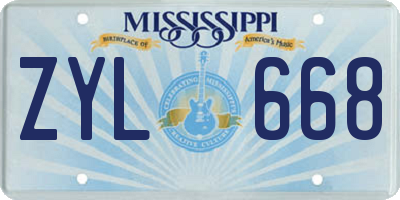 MS license plate ZYL668
