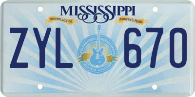 MS license plate ZYL670