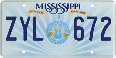 MS license plate ZYL672