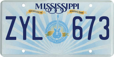 MS license plate ZYL673