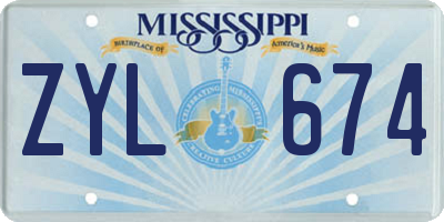 MS license plate ZYL674