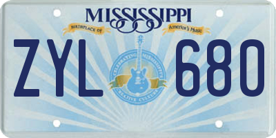 MS license plate ZYL680