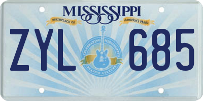 MS license plate ZYL685
