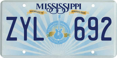 MS license plate ZYL692