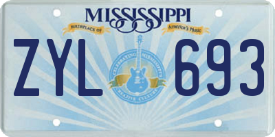 MS license plate ZYL693