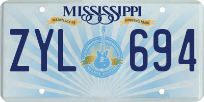 MS license plate ZYL694