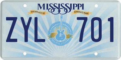 MS license plate ZYL701