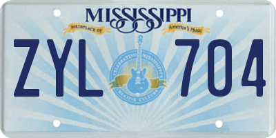 MS license plate ZYL704