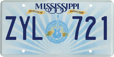 MS license plate ZYL721