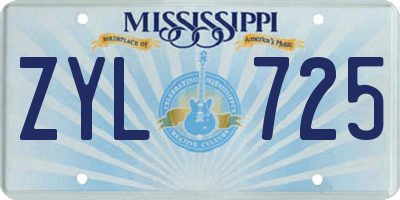 MS license plate ZYL725