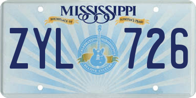 MS license plate ZYL726