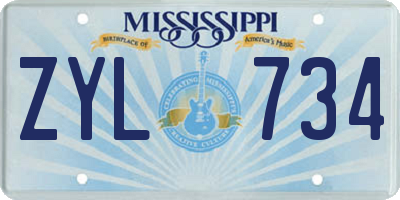 MS license plate ZYL734