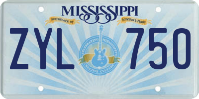 MS license plate ZYL750