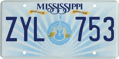 MS license plate ZYL753