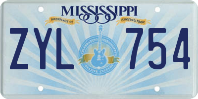 MS license plate ZYL754