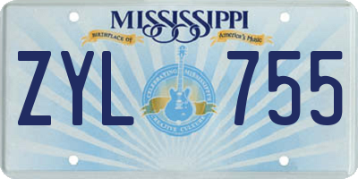 MS license plate ZYL755