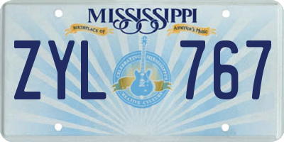 MS license plate ZYL767