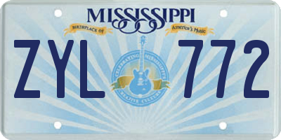 MS license plate ZYL772